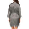 Ekouaer Womens Silk Robe Short Lace Trim Satin Robe 3/4 Sleeve Sexy Kimono Bride Bathrobe Comfy Sleepwear with Pockets(Dark Grey)