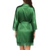 Ekouaer Womens Silk Robe Short Lace Trim Satin Robe 3/4 Sleeve Sexy Kimono Bride Bathrobe Comfy Sleepwear with Pockets(Deep Green)