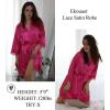 Ekouaer Womens Silk Robe Short Lace Trim Satin Robe 3/4 Sleeve Sexy Kimono Bride Bathrobe Comfy Sleepwear with Pockets(Hot Pink)