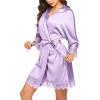 Ekouaer Womens Silk Robe Short Lace Trim Satin Robe 3/4 Sleeve Sexy Kimono Bride Bathrobe Comfy Sleepwear with Pockets(Lavender)