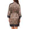 Ekouaer Womens Silk Robe Short Lace Trim Satin Robe 3/4 Sleeve Sexy Kimono Bride Bathrobe Comfy Sleepwear with Pockets(Leopard)