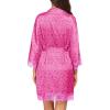 Ekouaer Womens Silk Robe Short Lace Trim Satin Robe 3/4 Sleeve Sexy Kimono Bride Bathrobe Comfy Sleepwear with Pockets(Leopard Pink)