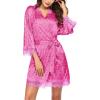 Ekouaer Womens Silk Robe Short Lace Trim Satin Robe 3/4 Sleeve Sexy Kimono Bride Bathrobe Comfy Sleepwear with Pockets(Leopard Pink)