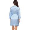 Ekouaer Womens Silk Robe Short Lace Trim Satin Robe 3/4 Sleeve Sexy Kimono Bride Bathrobe Comfy Sleepwear with Pockets(Light Blue)