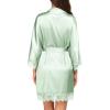 Ekouaer Womens Silk Robe Short Lace Trim Satin Robe 3/4 Sleeve Sexy Kimono Bride Bathrobe Comfy Sleepwear with Pockets(Light Green)