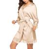 Ekouaer Womens Silk Robe Short Lace Trim Satin Robe 3/4 Sleeve Sexy Kimono Bride Bathrobe Comfy Sleepwear with Pockets(P Apricot)