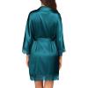 Ekouaer Womens Silk Robe Short Lace Trim Satin Robe 3/4 Sleeve Sexy Kimono Bride Bathrobe Comfy Sleepwear with Pockets(Peacock Blue)