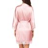 Ekouaer Womens Silk Robe Short Lace Trim Satin Robe 3/4 Sleeve Sexy Kimono Bride Bathrobe Comfy Sleepwear with Pockets(Pink)