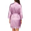 Ekouaer Womens Silk Robe Short Lace Trim Satin Robe 3/4 Sleeve Sexy Kimono Bride Bathrobe Comfy Sleepwear with Pockets(Purple Red)