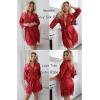 Ekouaer Womens Silk Robe Short Lace Trim Satin Robe 3/4 Sleeve Sexy Kimono Bride Bathrobe Comfy Sleepwear with Pockets(Red)