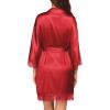 Ekouaer Womens Silk Robe Short Lace Trim Satin Robe 3/4 Sleeve Sexy Kimono Bride Bathrobe Comfy Sleepwear with Pockets(Red)