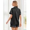 Ekouaer Womens Silk Satin Pajama Sets Soft Short Sleeve Button Down Sleepwear Top and Shorts 2 Piece Pjs Lounge Set(Black)