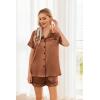 Ekouaer Womens Silk Satin Pajama Sets Soft Short Sleeve Button Down Sleepwear Top and Shorts 2 Piece Pjs Lounge Set(Brown)