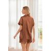 Ekouaer Womens Silk Satin Pajama Sets Soft Short Sleeve Button Down Sleepwear Top and Shorts 2 Piece Pjs Lounge Set(Brown)