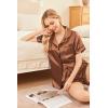 Ekouaer Womens Silk Satin Pajama Sets Soft Short Sleeve Button Down Sleepwear Top and Shorts 2 Piece Pjs Lounge Set(Brown)