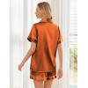 Ekouaer Womens Silk Satin Pajama Sets Soft Short Sleeve Button Down Sleepwear Top and Shorts 2 Piece Pjs Lounge Set(Caramel)