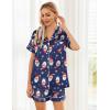 Ekouaer Womens Silk Satin Pajama Sets Soft Short Sleeve Button Down Sleepwear Top and Shorts 2 Piece Pjs Lounge Set(Christmas Navy)