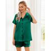 Ekouaer Womens Silk Satin Pajama Sets Soft Short Sleeve Button Down Sleepwear Top and Shorts 2 Piece Pjs Lounge Set(Dark Green)