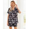 Ekouaer Womens Silk Satin Pajama Sets Soft Short Sleeve Button Down Sleepwear Top and Shorts 2 Piece Pjs Lounge Set(Floral Black White)