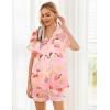 Ekouaer Womens Silk Satin Pajama Sets Soft Short Sleeve Button Down Sleepwear Top and Shorts 2 Piece Pjs Lounge Set(Floral Pink)