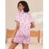 Ekouaer Womens Silk Satin Pajama Sets Soft Short Sleeve Button Down Sleepwear Top and Shorts 2 Piece Pjs Lounge Set(Floral Pink Yellow)