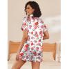 Ekouaer Womens Silk Satin Pajama Sets Soft Short Sleeve Button Down Sleepwear Top and Shorts 2 Piece Pjs Lounge Set(Floral White Red)
