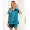Ekouaer Womens Silk Satin Pajama Sets Soft Short Sleeve Button Down Sleepwear Top and Shorts 2 Piece Pjs Lounge Set(Lake Blue)