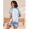 Ekouaer Womens Silk Satin Pajama Sets Soft Short Sleeve Button Down Sleepwear Top and Shorts 2 Piece Pjs Lounge Set(Light Blue-animal)