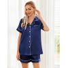Ekouaer Womens Silk Satin Pajama Sets Soft Short Sleeve Button Down Sleepwear Top and Shorts 2 Piece Pjs Lounge Set(Navy)