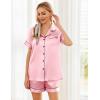 Ekouaer Womens Silk Satin Pajama Sets Soft Short Sleeve Button Down Sleepwear Top and Shorts 2 Piece Pjs Lounge Set(Pink)