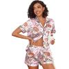 Ekouaer Womens Silk Satin Pajama Sets Soft Short Sleeve Button Down Sleepwear Top and Shorts 2 Piece Pjs Lounge Set(Pink-tiger)