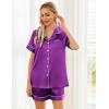 Ekouaer Womens Silk Satin Pajama Sets Soft Short Sleeve Button Down Sleepwear Top and Shorts 2 Piece Pjs Lounge Set(Purple)