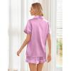 Ekouaer Womens Silk Satin Pajama Sets Soft Short Sleeve Button Down Sleepwear Top and Shorts 2 Piece Pjs Lounge Set(Purple Red)