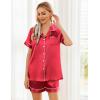Ekouaer Womens Silk Satin Pajama Sets Soft Short Sleeve Button Down Sleepwear Top and Shorts 2 Piece Pjs Lounge Set(Red)