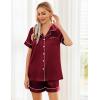 Ekouaer Womens Silk Satin Pajama Sets Soft Short Sleeve Button Down Sleepwear Top and Shorts 2 Piece Pjs Lounge Set(Wine Red)