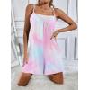 Ekouaer Womens Summer Casual Sleeveless Romper Adjustable Spaghetti Strap Shorts Jumpsuits with Pockets 2025 Clothes(Tie Dye Pink)