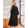 Ekouaer Zip Up Robes for Women Short Waffle Bathrobe Lightweight house coat 3/4 Sleeve Soft Nightgown with Pockets S-3XL(Black)