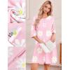Ekouaer Zip Up Robes for Women Short Waffle Bathrobe Lightweight house coat 3/4 Sleeve Soft Nightgown with Pockets S-3XL(Floral Pink)