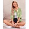 Ekouaer Zip Up Robes for Women Short Waffle Bathrobe Lightweight house coat 3/4 Sleeve Soft Nightgown with Pockets S-3XL(Green Floral)