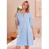 Ekouaer Zip Up Robes for Women Short Waffle Bathrobe Lightweight house coat 3/4 Sleeve Soft Nightgown with Pockets S-3XL(Light Blue)