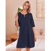 Ekouaer Zip Up Robes for Women Short Waffle Bathrobe Lightweight house coat 3/4 Sleeve Soft Nightgown with Pockets S-3XL(Navy Blue)