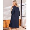 Ekouaer Zip Up Robes for Women Short Waffle Bathrobe Lightweight house coat 3/4 Sleeve Soft Nightgown with Pockets S-3XL(Navy Blue)