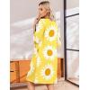 Ekouaer Zip Up Robes for Women Short Waffle Bathrobe Lightweight house coat 3/4 Sleeve Soft Nightgown with Pockets S-3XL(Yellow Floral)