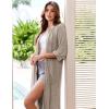 Ekouaer Zipper Robes for Women 3/4 Sleeve Bathrobe Lightweight House Coats for Women with Pockets Long Moo Moo Nightgown(Khaki)