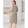 Ekouaer Zipper Robes for Women 3/4 Sleeve Bathrobe Lightweight House Coats for Women with Pockets Long Moo Moo Nightgown(Khaki)