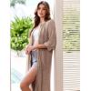 Ekouaer Zipper Robes for Women 3/4 Sleeve Bathrobe Lightweight House Coats for Women with Pockets Long Moo Moo Nightgown(Light Brown)