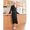 Ekouaer Zipper Robes for Women Long Waffle Knit Bathrobe Lightweight Long Sleeves Robe Soft Sleepwear with Pockets S-XXL(Black)