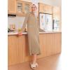 Ekouaer Zipper Robes for Women Long Waffle Knit Bathrobe Lightweight Long Sleeves Robe Soft Sleepwear with Pockets S-XXL(Khaki)