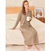 Ekouaer Zipper Robes for Women Long Waffle Knit Bathrobe Lightweight Long Sleeves Robe Soft Sleepwear with Pockets S-XXL(Khaki)
