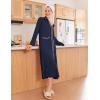 Ekouaer Zipper Robes for Women Long Waffle Knit Bathrobe Lightweight Long Sleeves Robe Soft Sleepwear with Pockets S-XXL(Navy Blue)